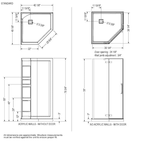 MAAX Hana 40 in. x 40 in. x 75 in. Frameless Neo-Angle Pivot