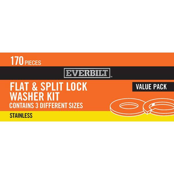 Stainless Steel Flat and Lock Washer Kit (170-Piece)