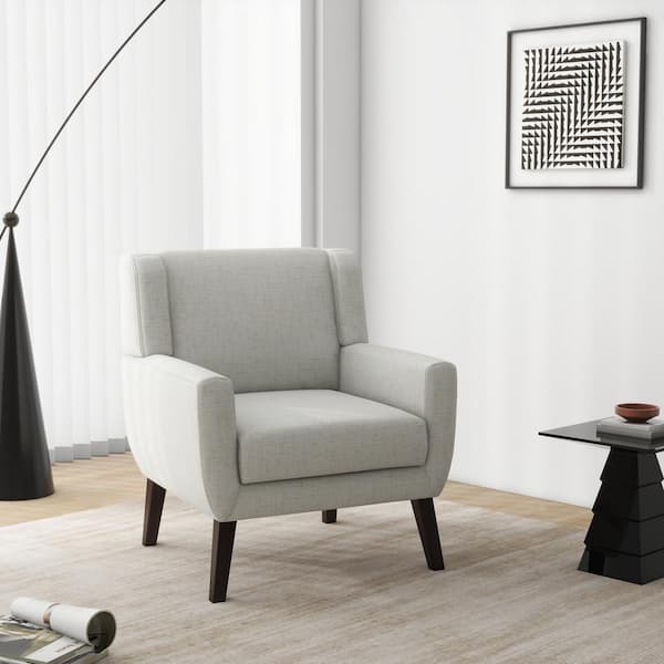 Uixe Modern Straight Arm Beige Linen Arm Chair with Wood Legs (Set of 1)