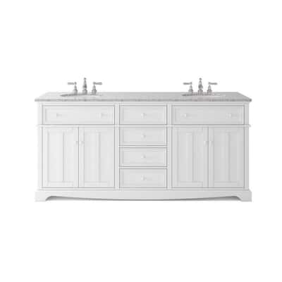 Fremont 72 in. W White Double Vanity with Grey Granite Vanity Top and Undermount Sinks