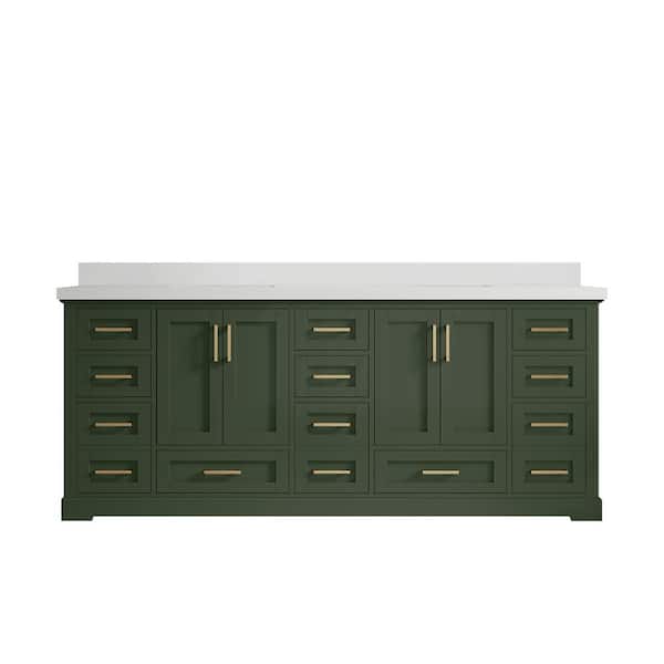 Willow Collections Boston 84 in. W x 22 in. D x 36 in. H Double Sink Bath Vanity in Pewter Green with 2 in. White Quartz Top