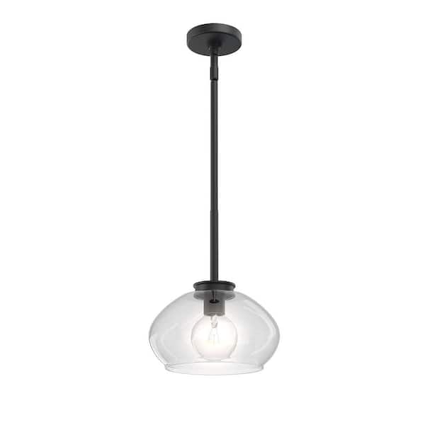 Kinsmon 10 in. Plug and Play 1-Light Matte Black Pendant Light with SkyPlug