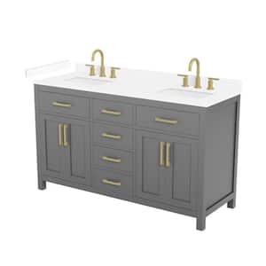 Beckett 60 in. Double Freestanding Dark Gray Bath Vanity with White Cultured Marble Top
