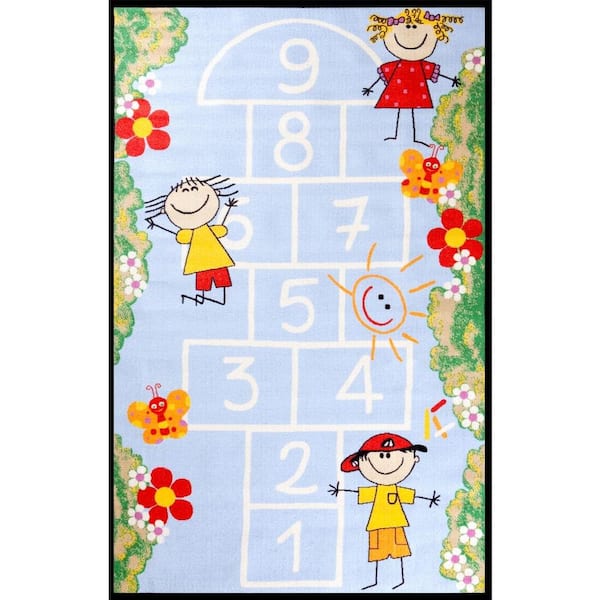 Concord Global Trading Fun Time Hop Scotch Blue 3 ft. x 5 ft. Area Rug