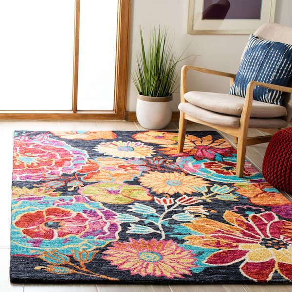 Aspen Charcoal/Blue 8 ft. x 10 ft. Bohemian Floral Area Rug