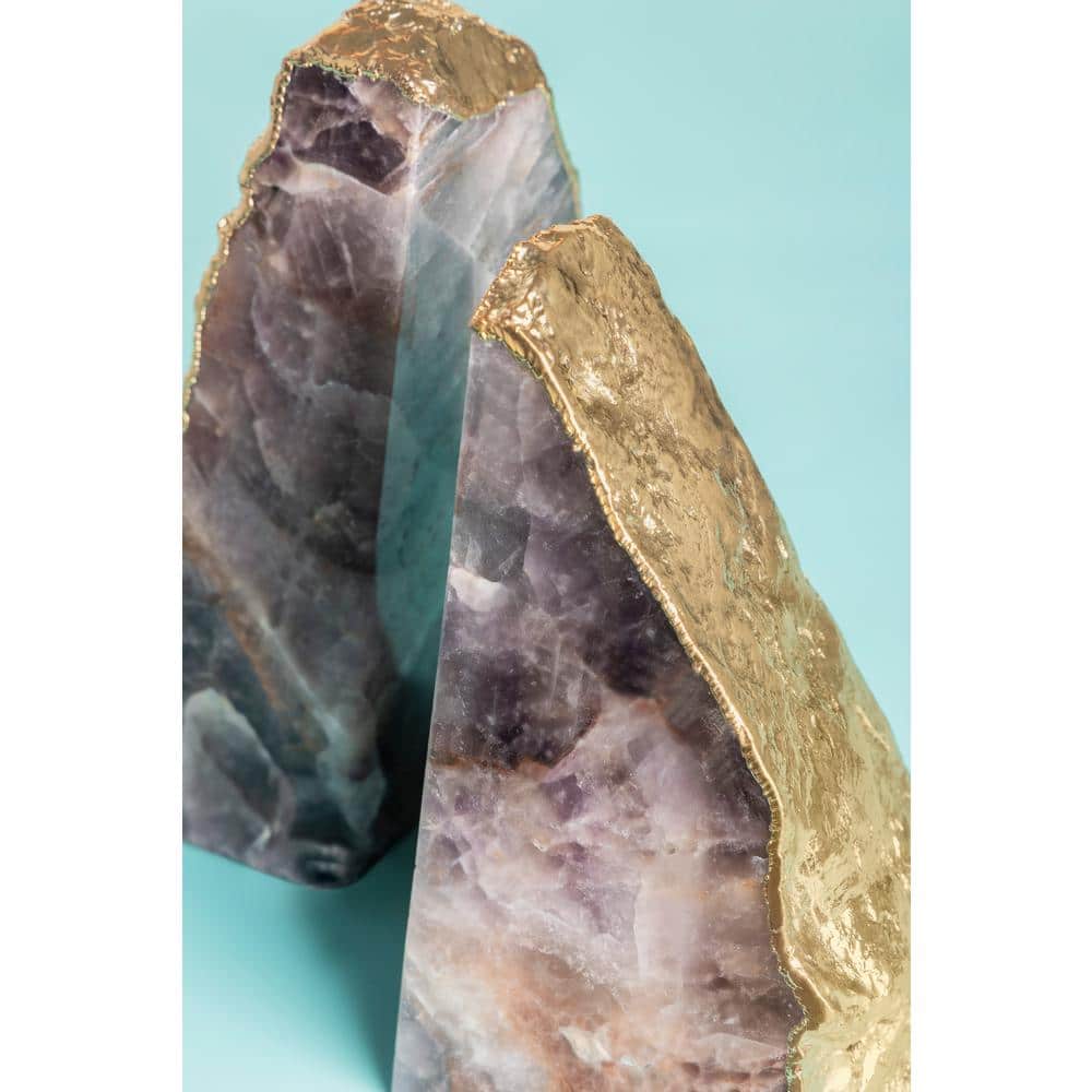 Amethyst and Gold Gilded Stone Bookends, Set of 2