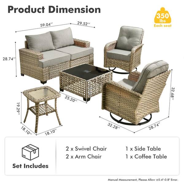 HOOOWOOO Kelleys 6-Piece Wicker Modern Outdoor Patio HOOOWOOO Kelleys 6-Piece Wicker Modern Outdoor Patio