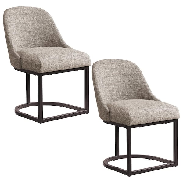 Leick Home Barrelback Dining Chair with Metal Base, Set of 2, for Dining Room, Modern Gray Linen Seat and Espresso Metal Base