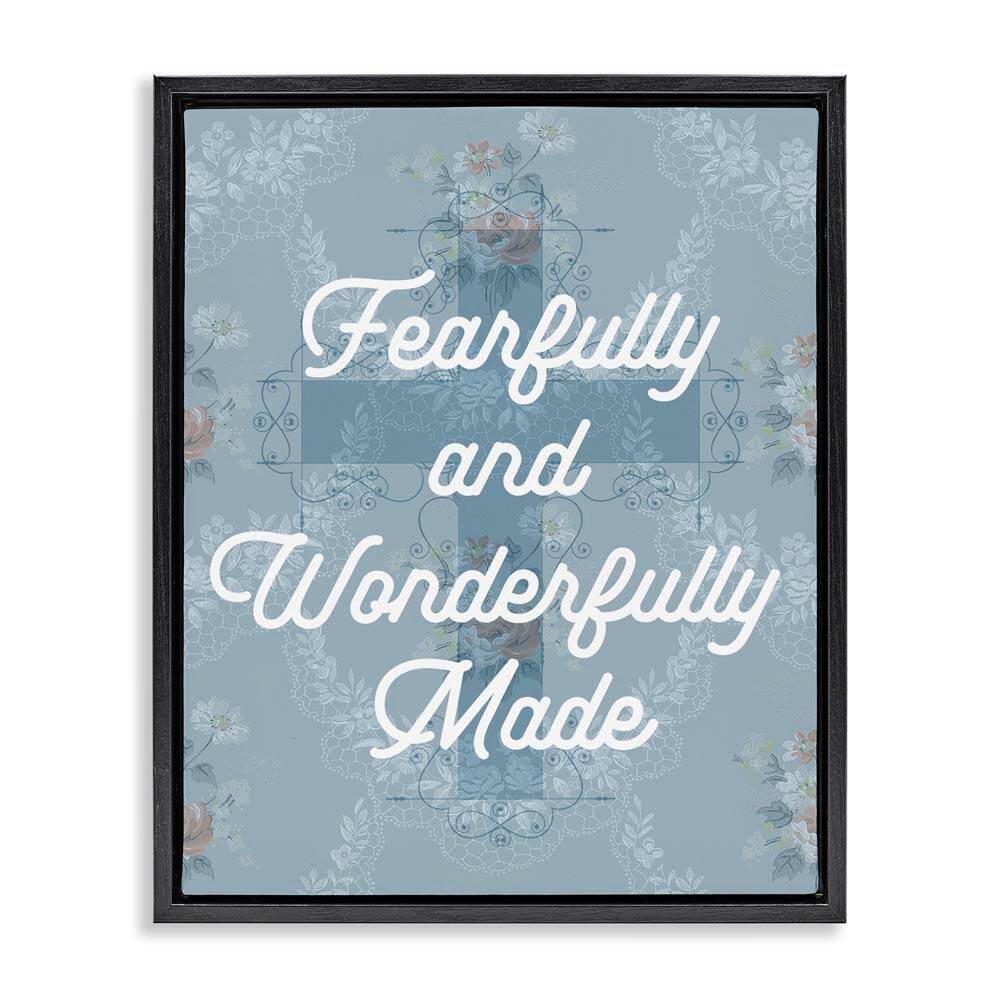 Wonderfully Made Floral Cross by Daphne Polselli Black Floater Frame Religious Graphic Art Print 31 in. x 25 in. price history on PriceWatchPro