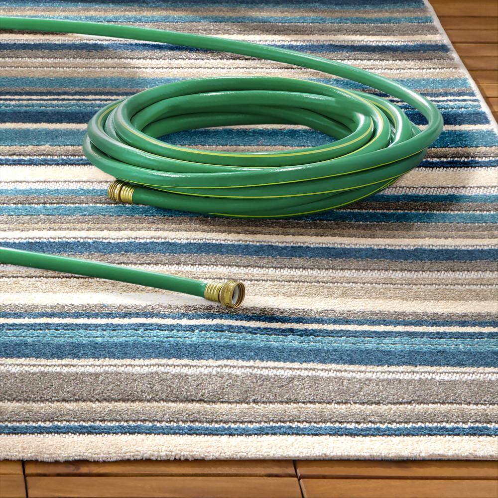 Blue Multicolor Stripe Synthetic Indoor Outdoor Area Rug