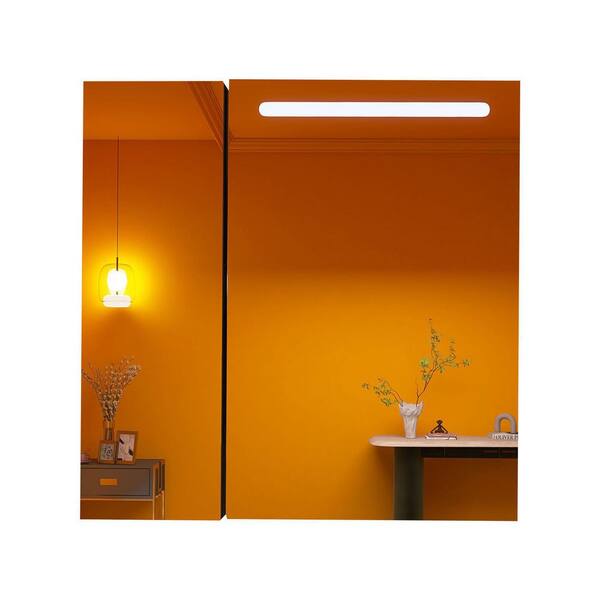 JimsMaison 30 in. W x 30 in. H Square Black Aluminum Surface Mount Medicine Cabinet with Mirror and LED Lights