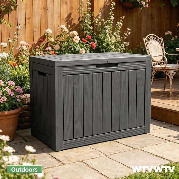 45 Gal. Outdoor Waterproof Resin Storage Deck Box, Lockable Large Capacity Deck Storage Bench for Garden or Patio