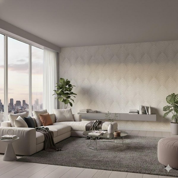 Utopia Collection Off-White Arch Array Luster Finish Vinyl on Non-Woven Non-Pasted Wallpaper Roll