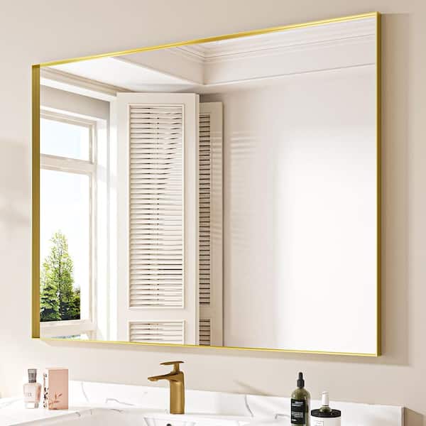 48 in. W x 36 in. H Rectangular Aluminum Framed Wall Bathroom Vanity Mirror in Brushed Gold