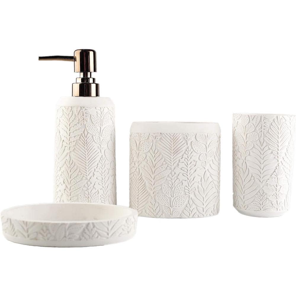 Dyiom Bathroom Accessories Set 4-Pieces Resin Gift Set Apartment Necessities Wooden Design Square