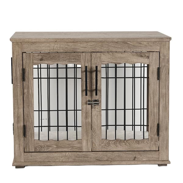 Upolana Double Door Oak Gray Pet Crate