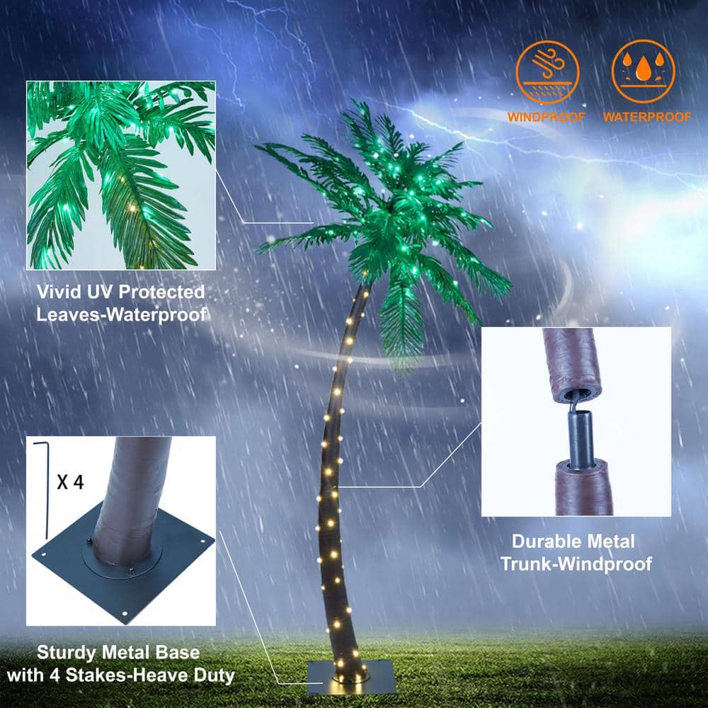 5-Foot Green LED Lighted Palm Tree with Plastic Leaves