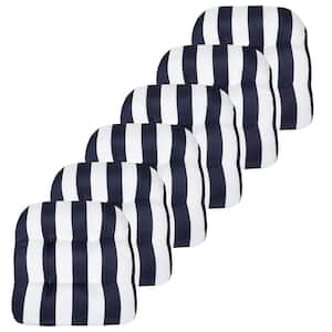 19 in. x 19 in. x 5 in. Havana Tufted Chair Indoor/Outdoor Cushion Round U-Shaped in Navy Blue/White (Set of 6)