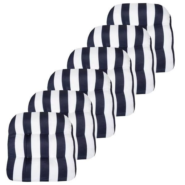 Sweet Home Collection 19 in. x 19 in. x 5 in. Havana Tufted Chair Indoor/Outdoor Cushion Round U-Shaped in Navy Blue/White (Set of 6)