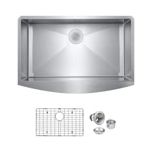 Bryn Stainless Steel 16- Gauge 30 in. Single Bowl Farmhouse Apron Kitchen Sink with Bottom Grid, Drain