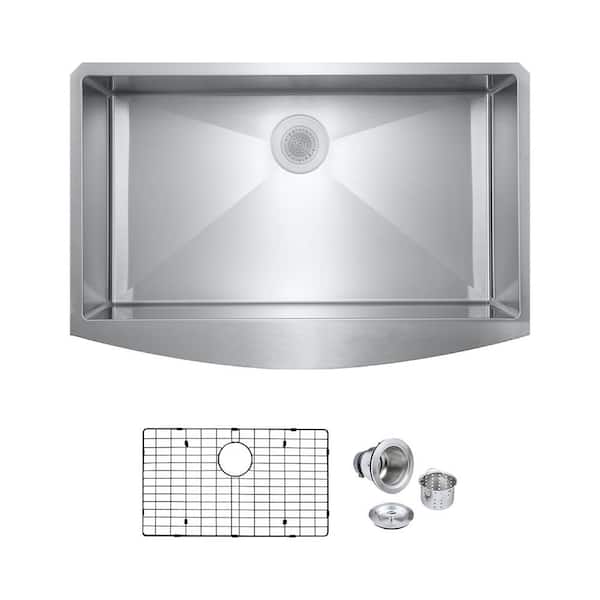 PELHAM & WHITE Bryn Stainless Steel 16- Gauge 30 in. Single Bowl Farmhouse Apron Kitchen Sink with Bottom Grid, Drain