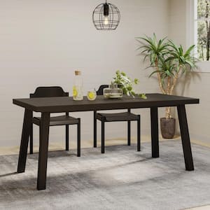 Rectangular Black Acacia Wood Tabletop Outdoor Dining Table with Metal Legs