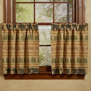 Bear Tracks Tan Striped Cotton Tier 72 in. W x 24 in. L Rod Pocket Light Filtering Curtain (Set of 2)