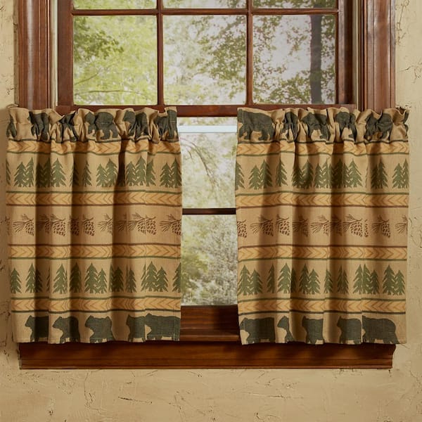 Park Designs Bear Tracks Tan Striped Cotton Tier 72 in. W x 24 in. L Rod Pocket Light Filtering Curtain (Set of 2)