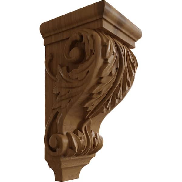 Ekena Millwork 5 in. x 5 in. x 10 in. Unfinished Wood Cherry Medium Acanthus Wood Corbel