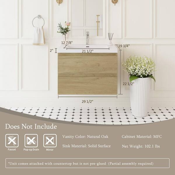 Abruzzo Angela 30 in. W x 18.7 in. D x 20.5 in. H Wall Mounted