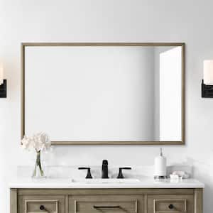 Melpark 48 in. W x 30 in. H Rectangular Framed Wall Mount Bathroom Vanity Mirror in Antique Oak