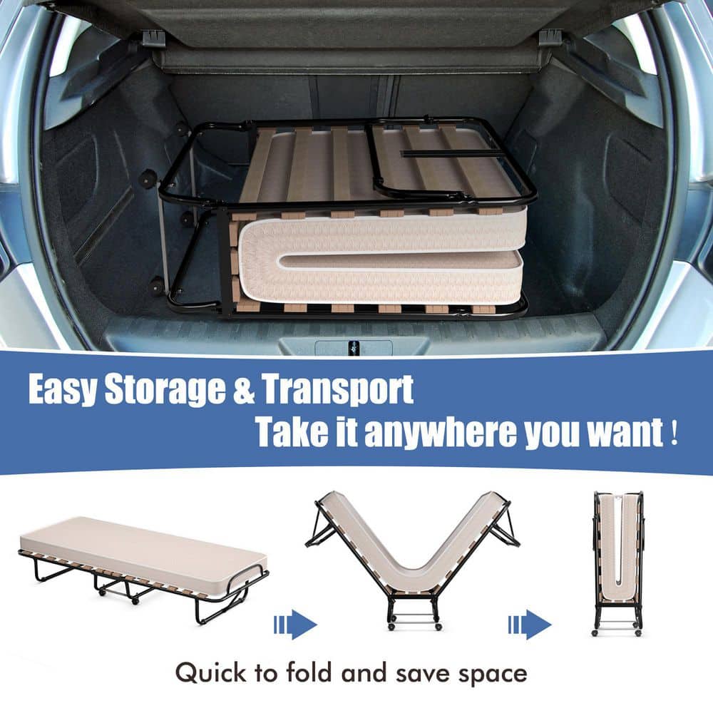 Portable Memory Foam Folding Bed with Mattress Rollaway Cot Beige Made in Italy - thumbnail 7