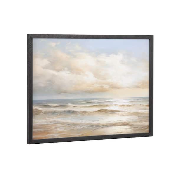 Kate and Laurel Gallery Beach Waves Sunset Cloud Landscape by The Creative Bunch Studio Black Framed Art Print 16 in. x 12 in.