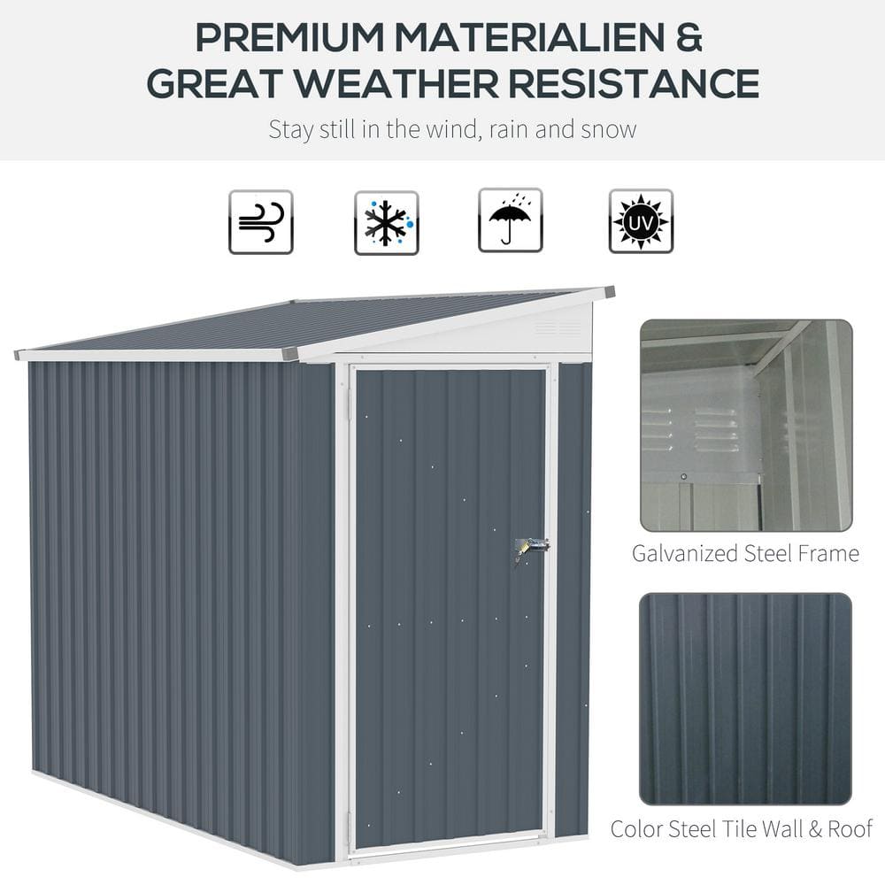 4' x 8' Gray Metal Lean-to Storage Shed with Windows