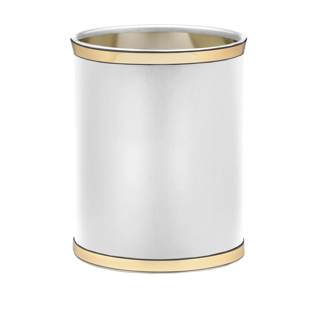 White and Polished Gold Oval Plastic Waste Basket