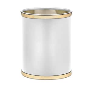 Sophisticates 13 Qt. White and Polished Brass Oval Waste Basket