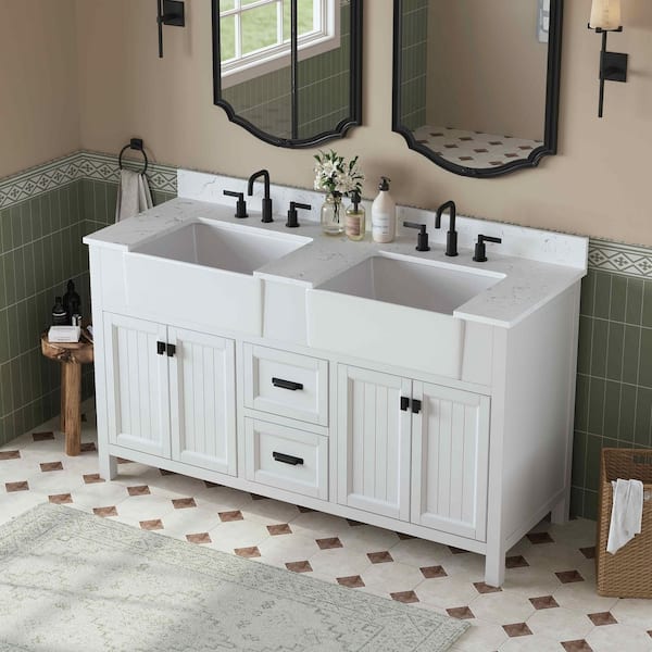 DELUXE DL LIVING Richfield 61 in. Double Sink Freestanding White