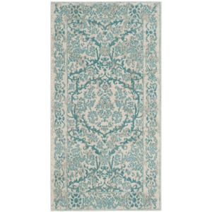 Evoke Ivory/Light Blue Doormat 2 ft. x 4 ft. Floral Border Antique Area Rug