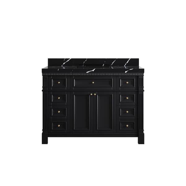 Willow Collections Paris 48 in. W x 22 in. D x 36 in. H Single Sink Bath Vanity in Black with 2 in. Calacatta Black Top