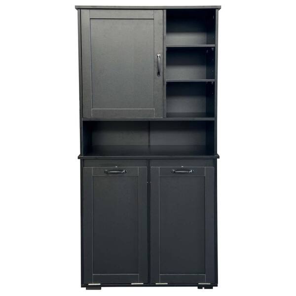 32 in W x 16 in D x 63 in H Linen Cabinet, Laundry Cabinet with Doors, Tilt-Out Laundry Hamper, Adjustable Shelf, Black