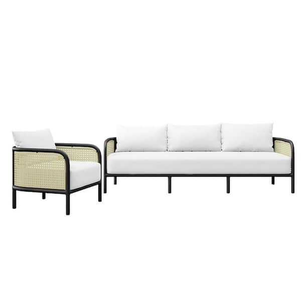 MODWAY Hanalei 2-Piece Aluminum Outdoor Patio Sectional with Ivory White Cushions