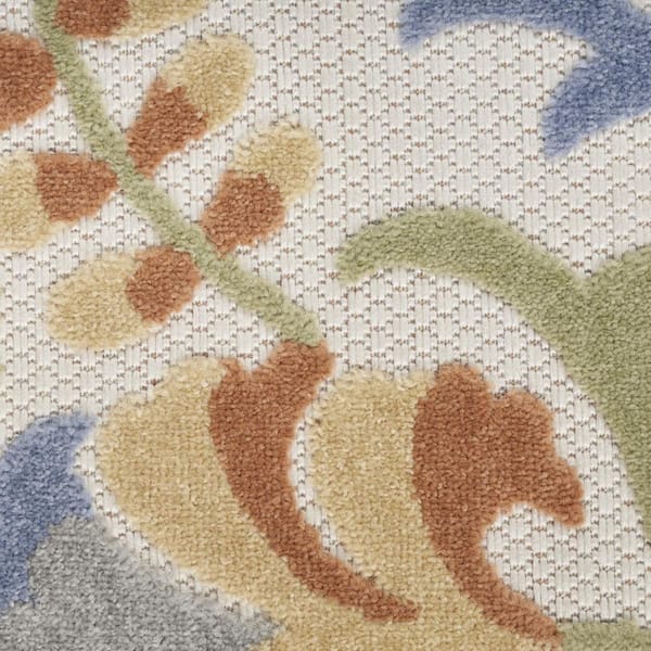 Ivory, Blue 5 ft. x  7 ft. Woven Abstract Polyester Runner Indoor/Outdoor Area Rug