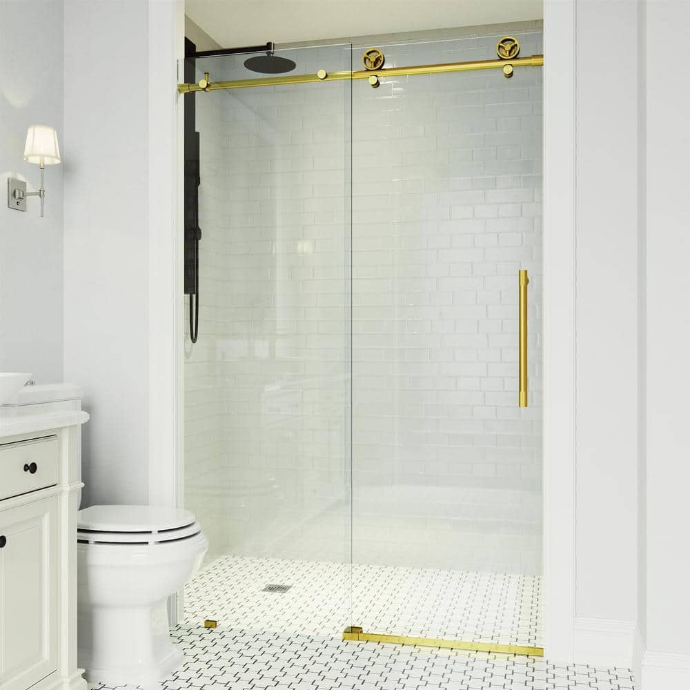 Elan Cass 44-48" Matte Gold Frameless Sliding Shower Door with Clear Glass