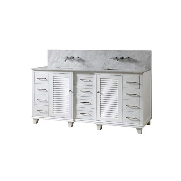 Direct vanity sink Ultimate Shutter Premium 72 in. Vanity In White With Carrara White Marble Vanity Top with White Basins