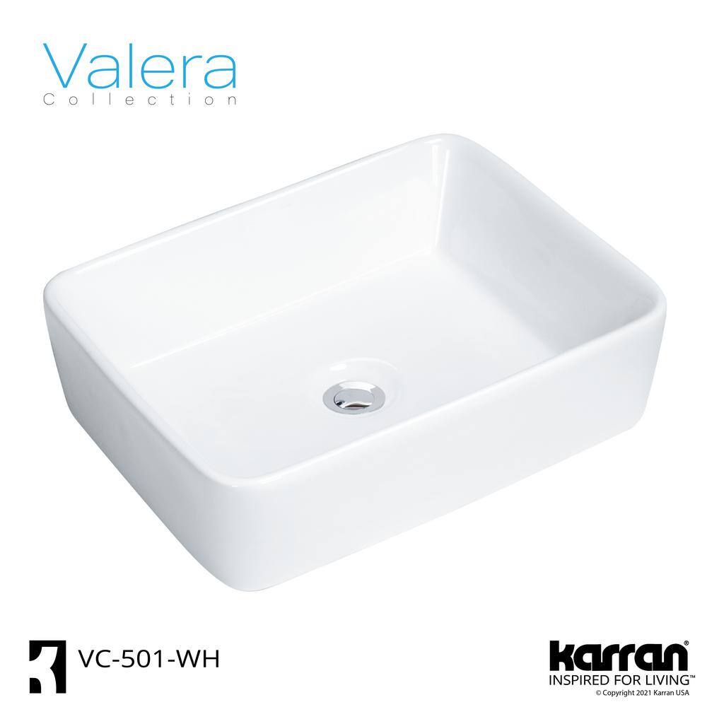 Valera 19" White Ceramic Rectangular Vessel Bathroom Sink