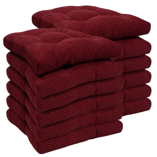 Sweet Home Collection Fluffy Tufted Memory Foam Square 16 in. x 16 in. Non-Slip Indoor/Outdoor Chair Cushion with Ties, Burgundy (12-Pack)