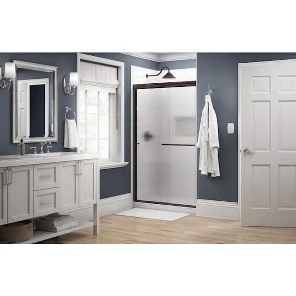 Delta Traditional 48 in. x 70 in. Semi-Frameless Sliding Shower Door in Bronze with 1/4 in. Tempered Rain Glass