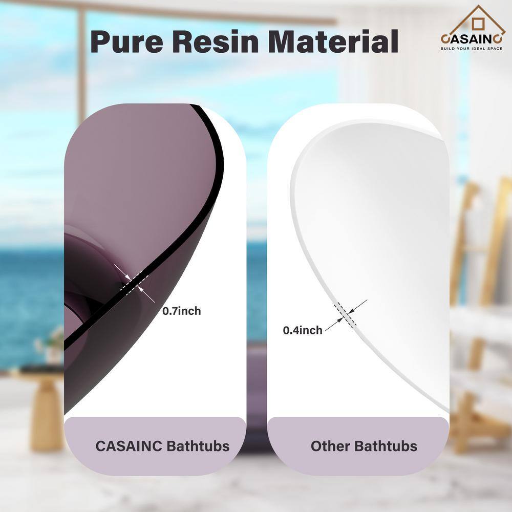 59-Inch Freestanding Transparent Purple Resin Bathtub