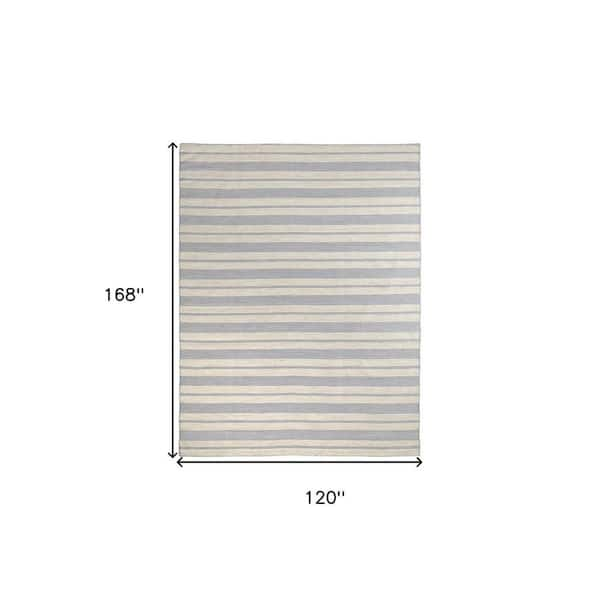 10 ft. X 14 ft. Blue and Ivory Striped Area Rug