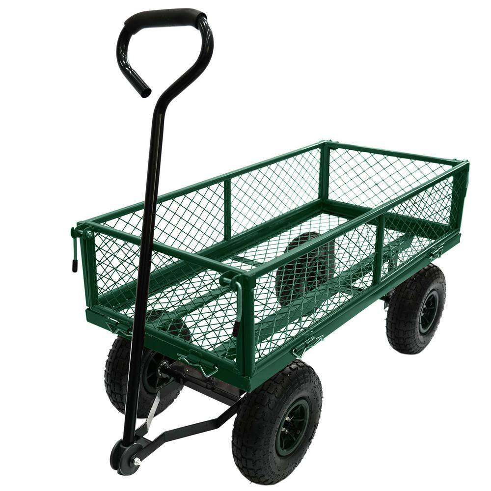 Green Steel 3 cu. ft. 300 lbs. Capacity Garden Cart Removable Sides Outdoor